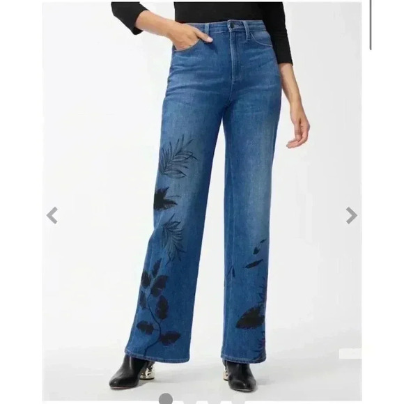 Chico's Denim - Chico’s High Rise Wide Leg Jeans Size 6R Women's Boho Romantic cowgirl